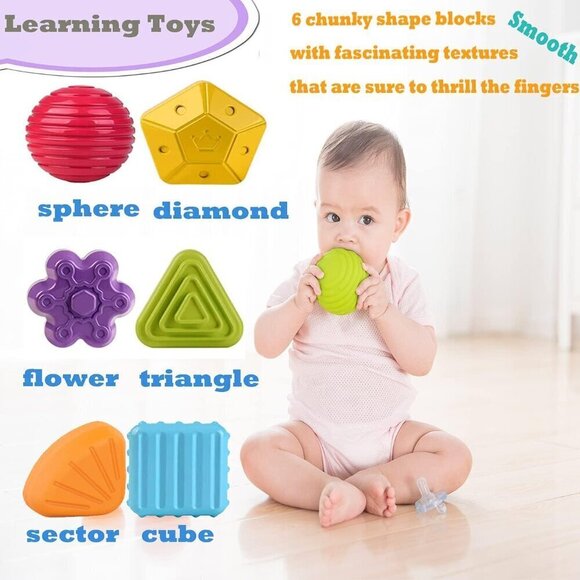 MINGKIDS Montessori cube Toys for 1 Year Old, Toy 6 Pc Multi Sensory Shapes. - Picture 2 of 8